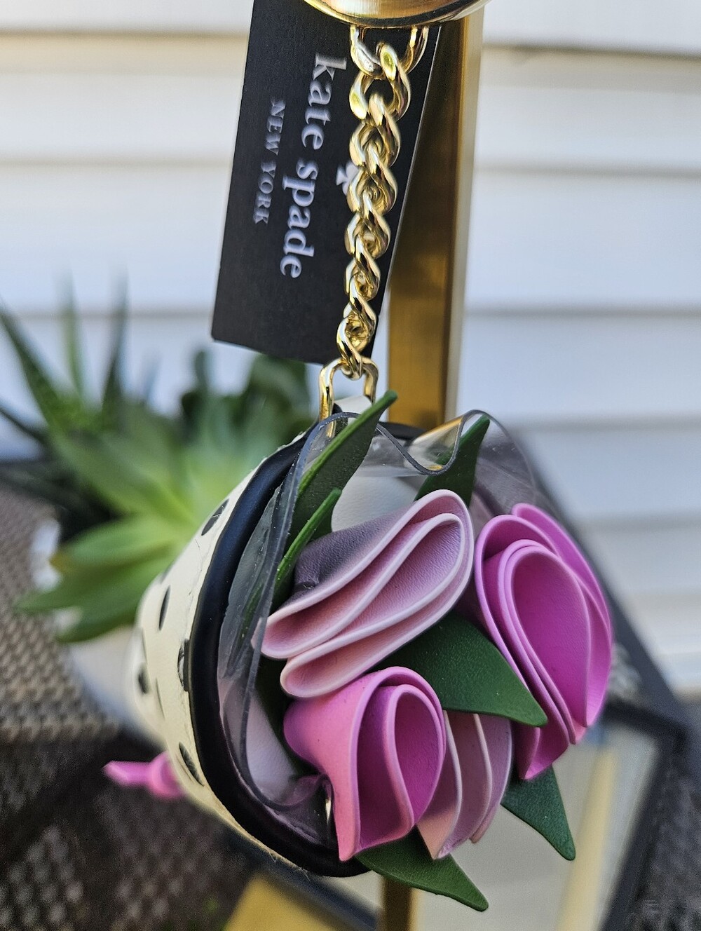 Kate Spade Flora Flower Bouquet Bag Charm Keychain Polka Dot Pink. Nwt - Picture 2 of 9